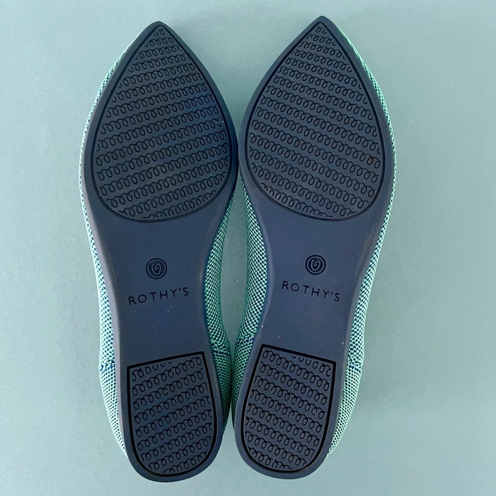Rothy’s The Point Aquamarine Blue‎ Green Washable Knit Retired Ballet Flats